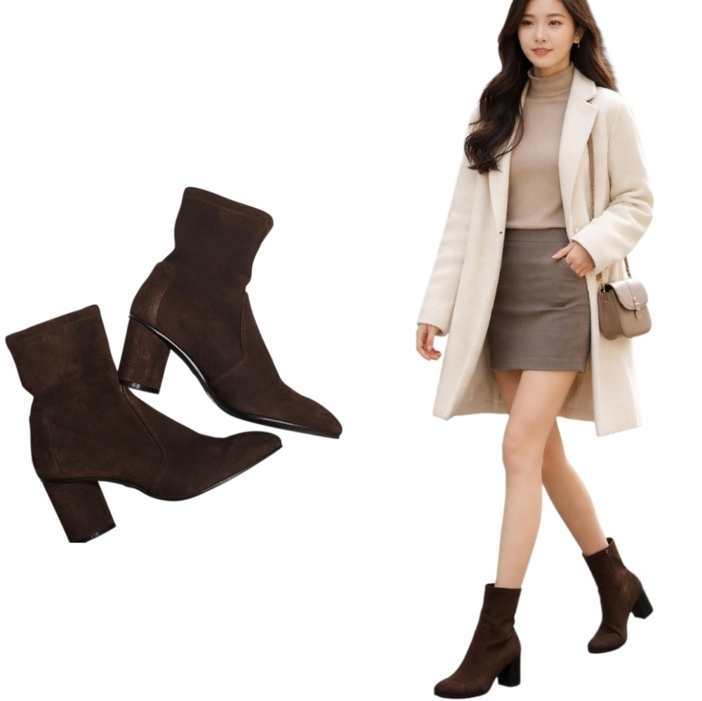 Stuart Weitzman Women's Chocolate  Brown Margot Suede Booties Size 7.5